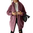 thumbnail image 1 of Suéter de las mujeres Fuzzy Abrigo Abierto Frente Turn Down Collar Suelto Ajuste Color Puro Largo Fuzzy Abrigo con Bolsillos Púrpura L, 1 of 4