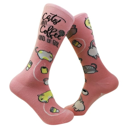 Women s Cats and Coffee Kind Of Girl Funny Novelty Crew Socks Kawaii Kittens Women s Cats and Coffee Kind Of Girl Funny Novelty Crew Socks Kawaii Kittens