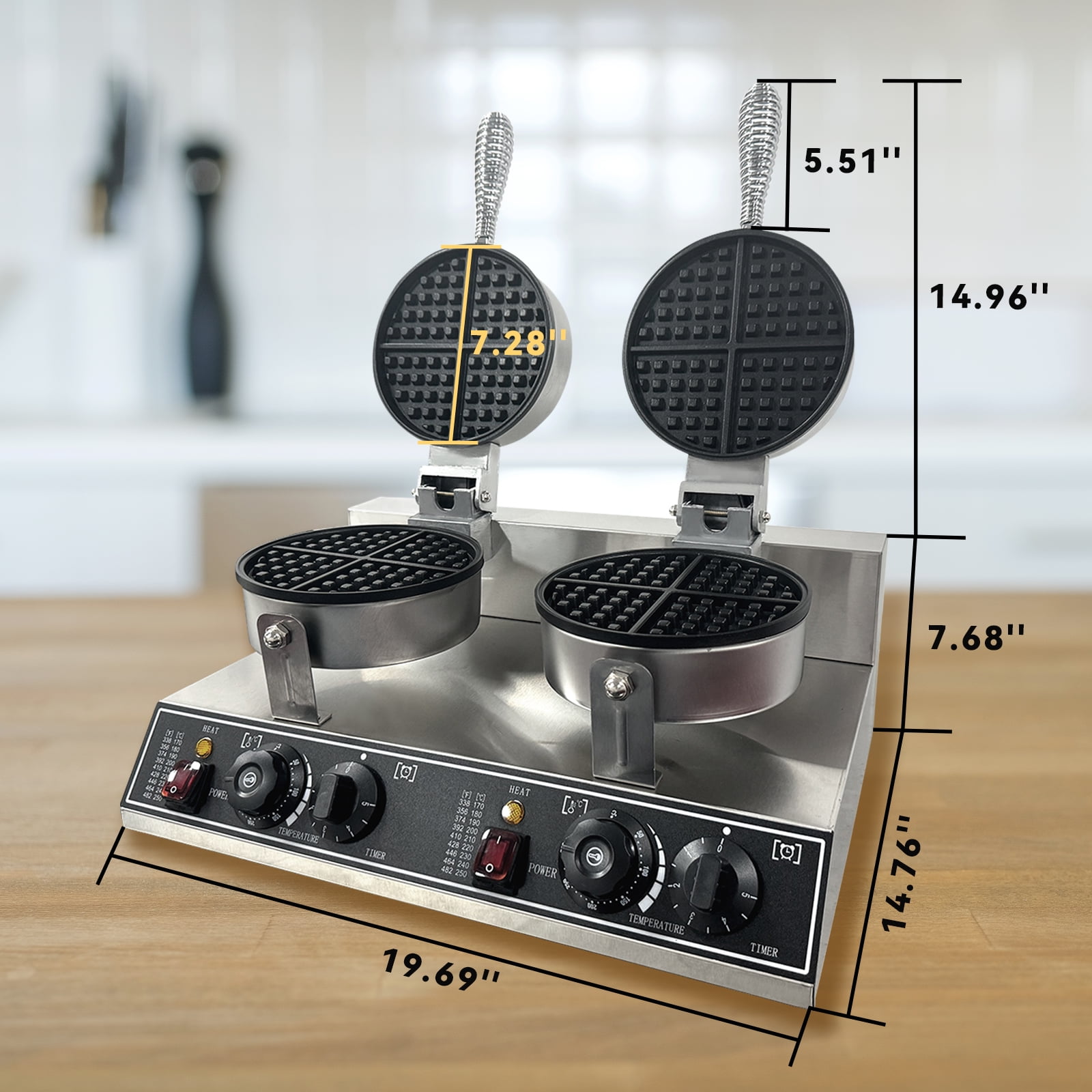M optimized Commercial Waffle Maker Machine, 110V 2400 W Double Head Nonstick Waffle Maker for Home Restaurant