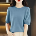 thumbnail image 2 of FAIWAD Women's Short Sleeve Pullover Sweater Round Neck Shirt Puff Sleeves Lightweight Summer Tops, 2 of 5