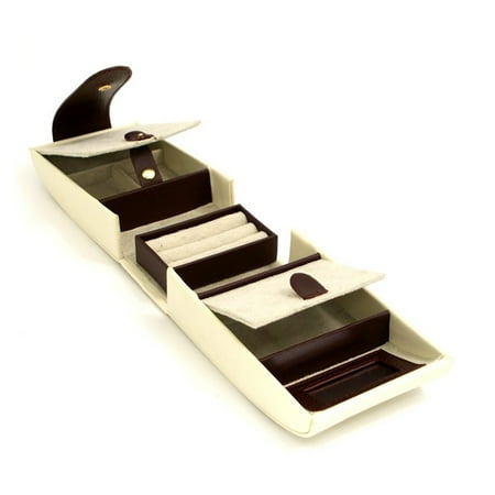 Ivory and Brown Leather Travel Jewelry Case - 3.75W x 6.25H in.