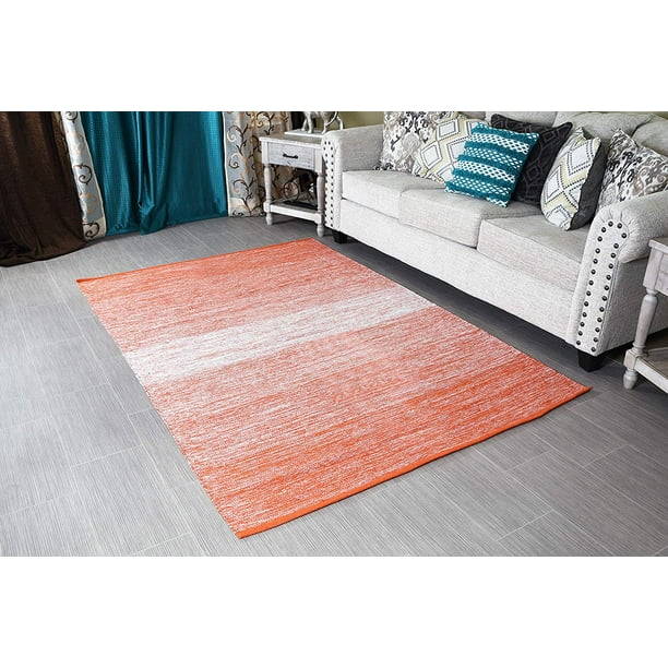 5x7' Area Rug Orange & White for Living Room Indoor Outdoor