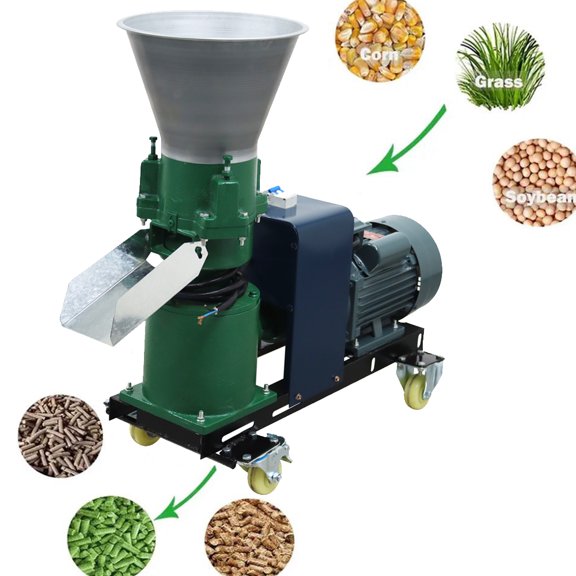 12MM Chicken Feed Pellet Mill Machine Animal Poultry Livestock Pellet Making Machine with 3 Head Press Rollers 220V