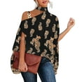 thumbnail image 5 of Fusipu Women Blouse Batwing Sleeve Stand Collar Print Casual Loose Women Off Shoulder Shirt for Summer, 5 of 8