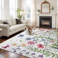thumbnail image 2 of Rectangle Area Rugs 5 x 7 Ft, Spring Floral Non-Slip Residential Carpet, Pink Blue Flowers Butterfly Wooden Indoor Crawling Mats Runner Rugs for Living Room/Dining Room/Bedroom, 2 of 8