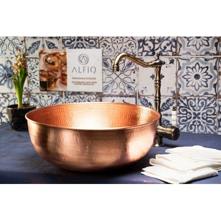 ALFIQ Handmade Matte Copper Sink Washbasin | Hammered Vessel Sink with Drain Cap