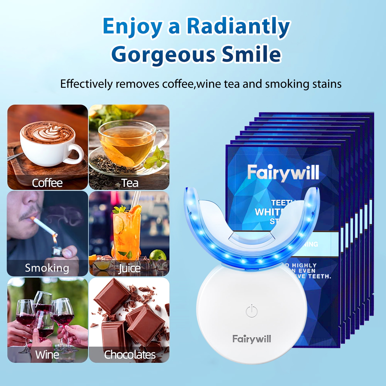 Fairywill LED Teeth Whitening Strips Kit With Blue Light photo 2