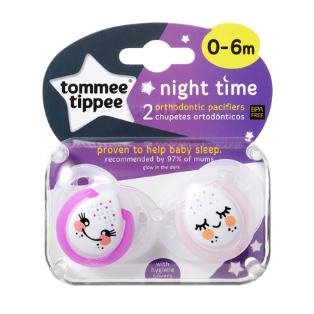 Tommee Tippee Closer to Nature Night Time Baby Pacifier - 0-6 month, Girl, 4 pack