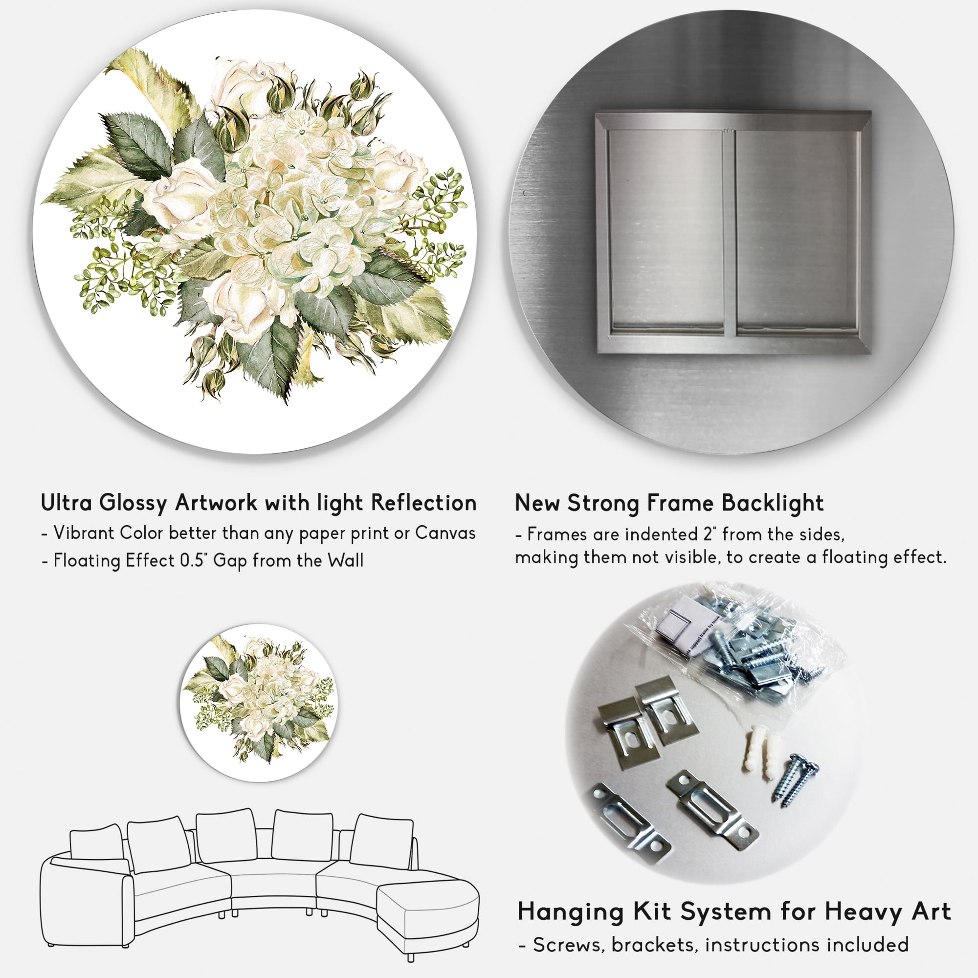 Designart 'Beautiful Bouquet With Roses and Hudrangea' Farmhouse Circle Metal Wall Art 29x29 - Disc of 29