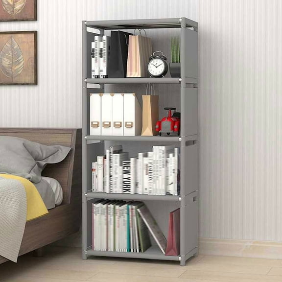 4‑Tier Metal & Waterproof Fabric Storage Shelf – Slim Freestanding Organizer for Clothes, Toys, Snacks & Home Essentials, Easy Clean Display Rack for Bedroom, Living Room & Office
