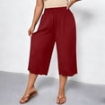 thumbnail image 2 of VBVC Women's Plus Wide Leg Capri Pants , Ladies' Scalloped Hem High Waist Cropped Pants , Summer Casual Loose Lounge Trousers For Women, Red , L-5XL, 2 of 10