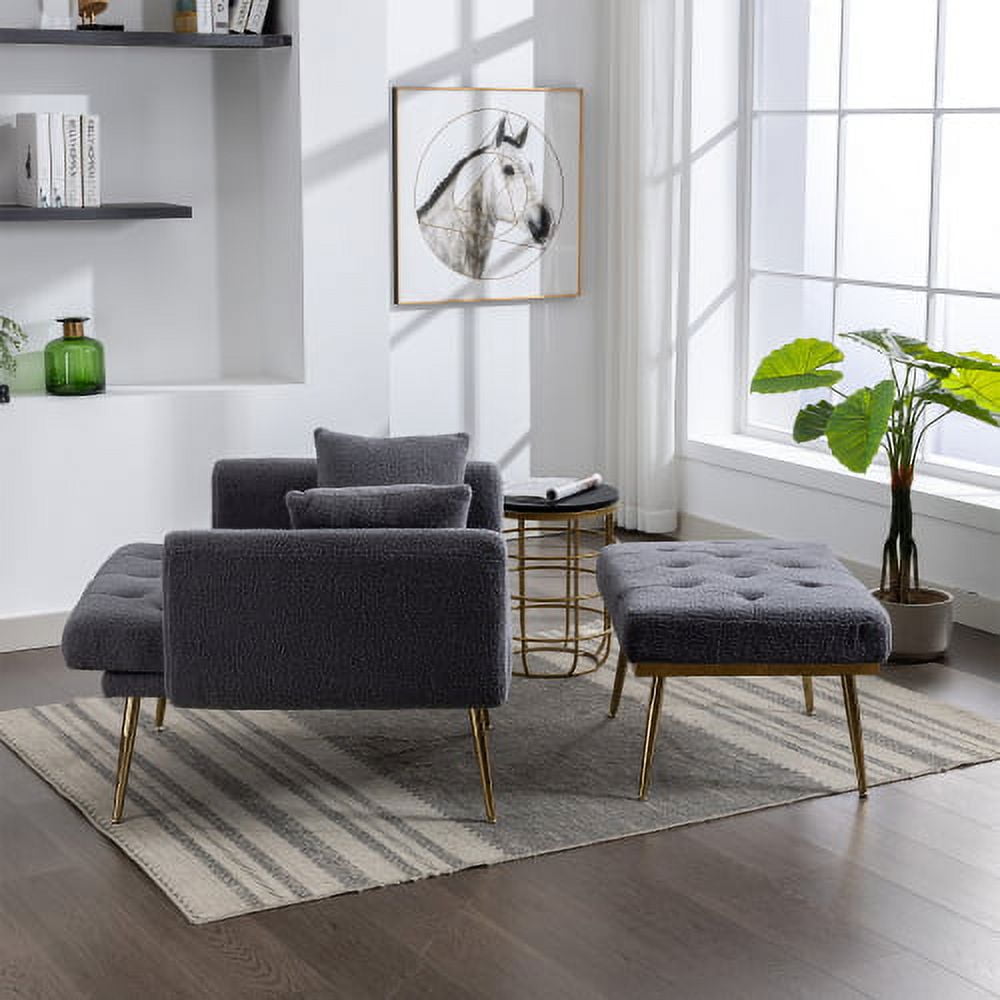 BSHTI 36.61'' Wide Modern Accent Chair With 3 Positions Adjustable Backrest, Tufted Chaise Lounge Chair, Single Recliner Armchair With Ottoman And Gold Legs For Living Room, Bedroom (Gray)