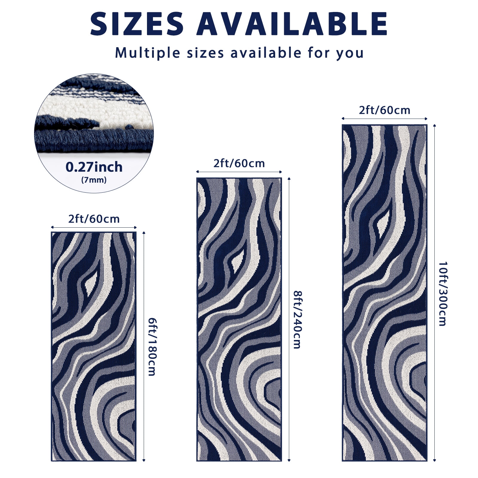 Runner Rugs for Hallway, Yamaziot 2'x8' Abstract Rug Carpet, Washable Non Slip Floor Mat for Kitchen Laundry Room Entryway, Modern Blue