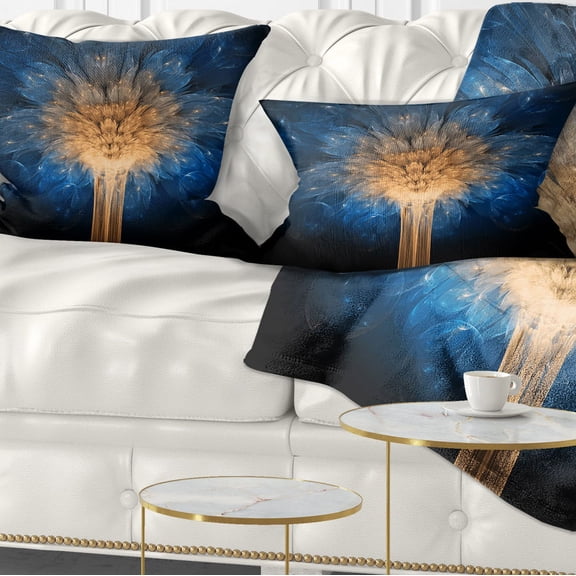 Designart Fractal 3D Blue Dragon Flower - Contemporary Throw Pillow - 12x20