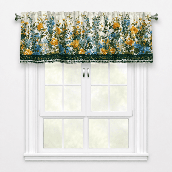 Blue Flower 18"W x 54"L (Pack of 1) Window Valance Curtain for Bedroom Kitchen Bathroom
