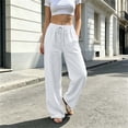 thumbnail image 6 of ZHYou No Boundarie Linen Pants for Women Wide Leg Drawstring Stretchy Waist Casual Loose Fit Lightweight Trousers with Pockets,White,Size L, 6 of 6