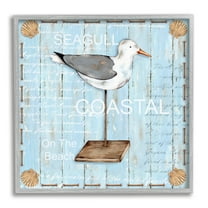 Stupell Industries Rustic Blue Seagull Animals & Insects Painting Gray Framed Art Print Wall Art, 17 x 17