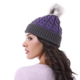 thumbnail image 3 of Knit Beanie Hat for Women and Men, Faux Fuzzy Pom Pom Winter Ski Skullies Cap, Purple, 3 of 7