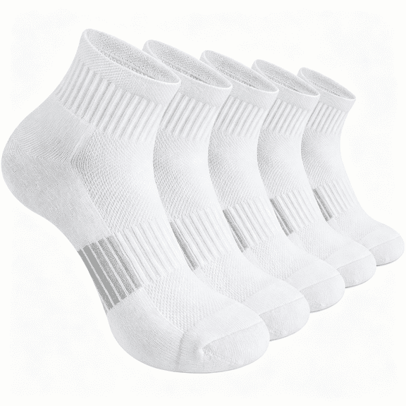 OQRKI Ankle Socks Womens Athletic Thick Cushioned Running Hiking Low Cut 5-Pairs White Ankle Socks Women