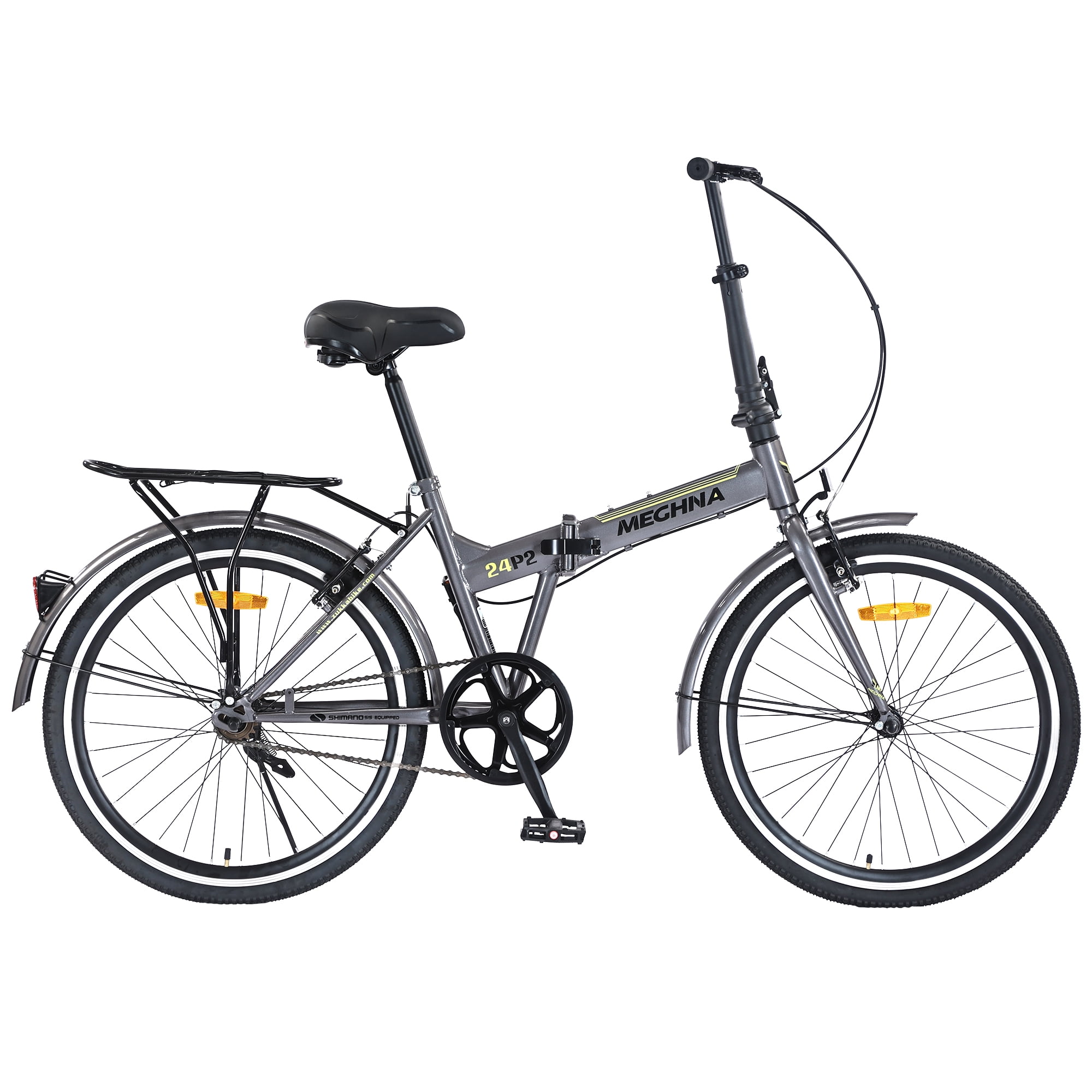 Ambifirner 24" Folding City Bikes with Fenders Single Speed Folding Bikes, Dual V-Brake Folding Commuter Bike for Adults/Men/Student