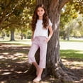 thumbnail image 7 of Girls Linen Striped Capris Summer Drawstring Long Wide Leg Capri Pants with Pocket School Casual Beach Outfits Pink, 12 Years, 7 of 7