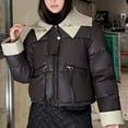 thumbnail image 2 of Oksale Cropped Puffer Jackets for Women Casual Lapel Quilted Outerwear Comfort Long Sleeve Overcoats for Winter 2025 Coffee M, 2 of 6