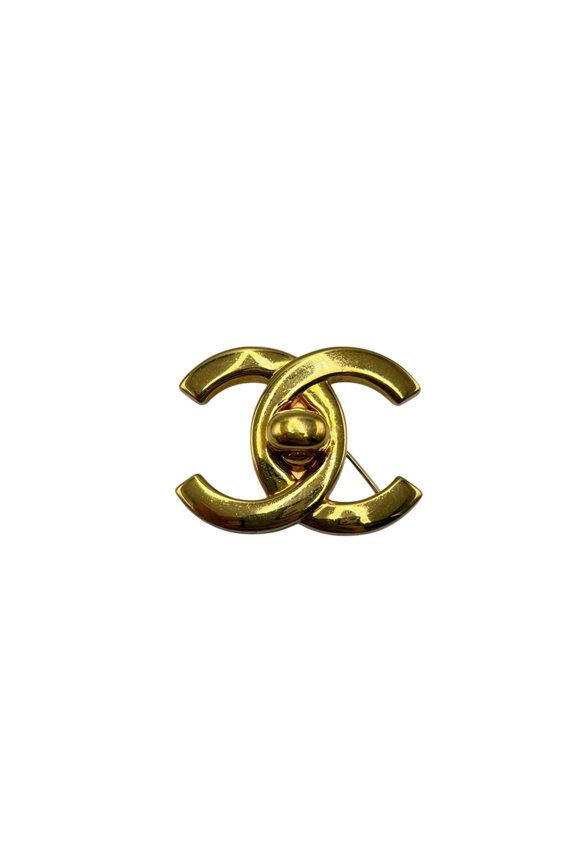 Pre-Owned Chanel Coco Mark Turnlock Brooch, GP Gold, Women's