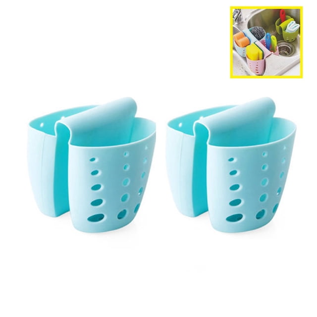 2 Pack Kitchen Sink Shelf Hanging Sponge Drainboard Storage Baskets,Sink Faucet Housing Cradle Kitchen Shelving Rack Drain Sponges (Blue)