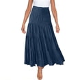 thumbnail image 2 of Floral Skirt for Women Summer Casual Women's Solid Color Elastic Waist Binding Large Pleated Skirt High Waist Half Skirt Dark Blue L, 2 of 9