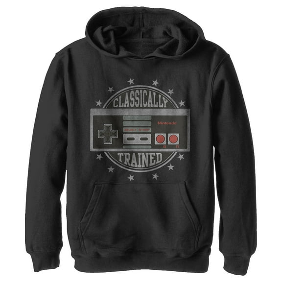 Boy's Nintendo Classically Trained Pull Over Hoodie Black Medium