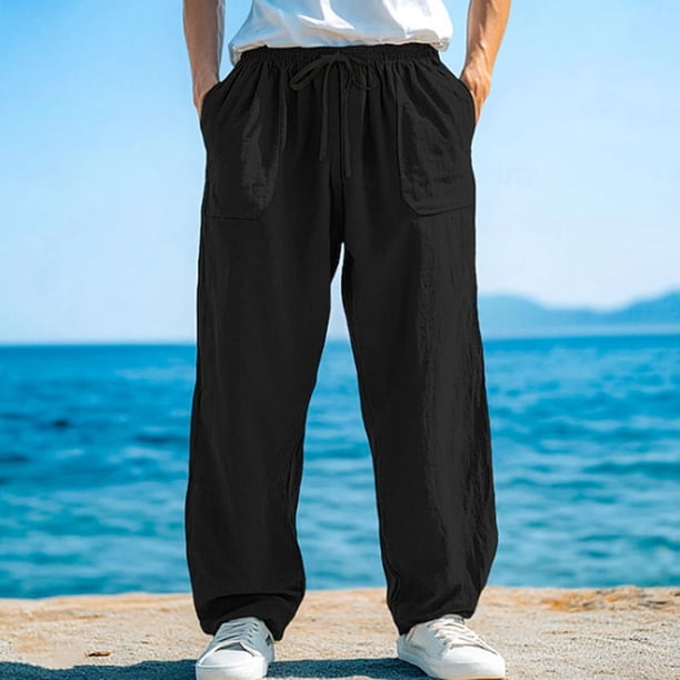 Ceisia Men's All-Season Casual Pants - Thin Solid Gift Color Business Daily Pocket Tapered Mid-Waist Button Trousers