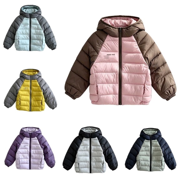 WAVSUF Girls Puffer Jacket with Hooded, Lightweight Side Pockets Long Sleeve Winter Warm Quilted Raglan Coat Pink 7-8