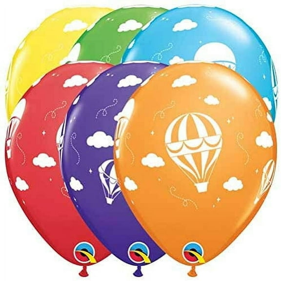 11" Qualatex Hot Air Balloons Rainbow Assortment Birthday Party Decoration Supply Latex Helium Balloons - Bag of 50