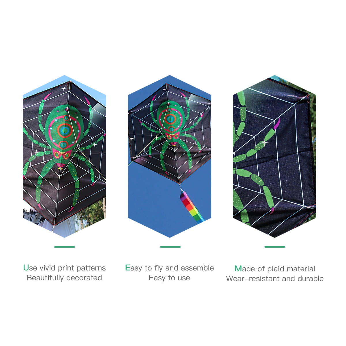 Kepooman Large Blue Octopus Kite & Green Spider-Print Kite with Tail & Lines, 2 Pack Easy Flyer Kites for Family Outdoor Game Activities Kepooman Large Blue Octopus Kite & Green Spider-Print Kite with Tail & Lines, 2 Pack Easy Flyer Kites for Family Outdoor Game Activities