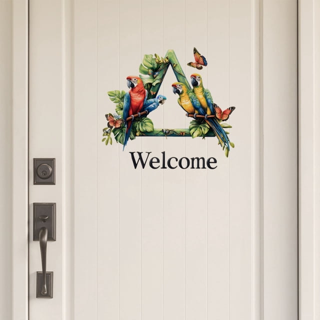 Adhesivos de pared con acuarela, diseño de loro, bienvenida, hojas tropicales