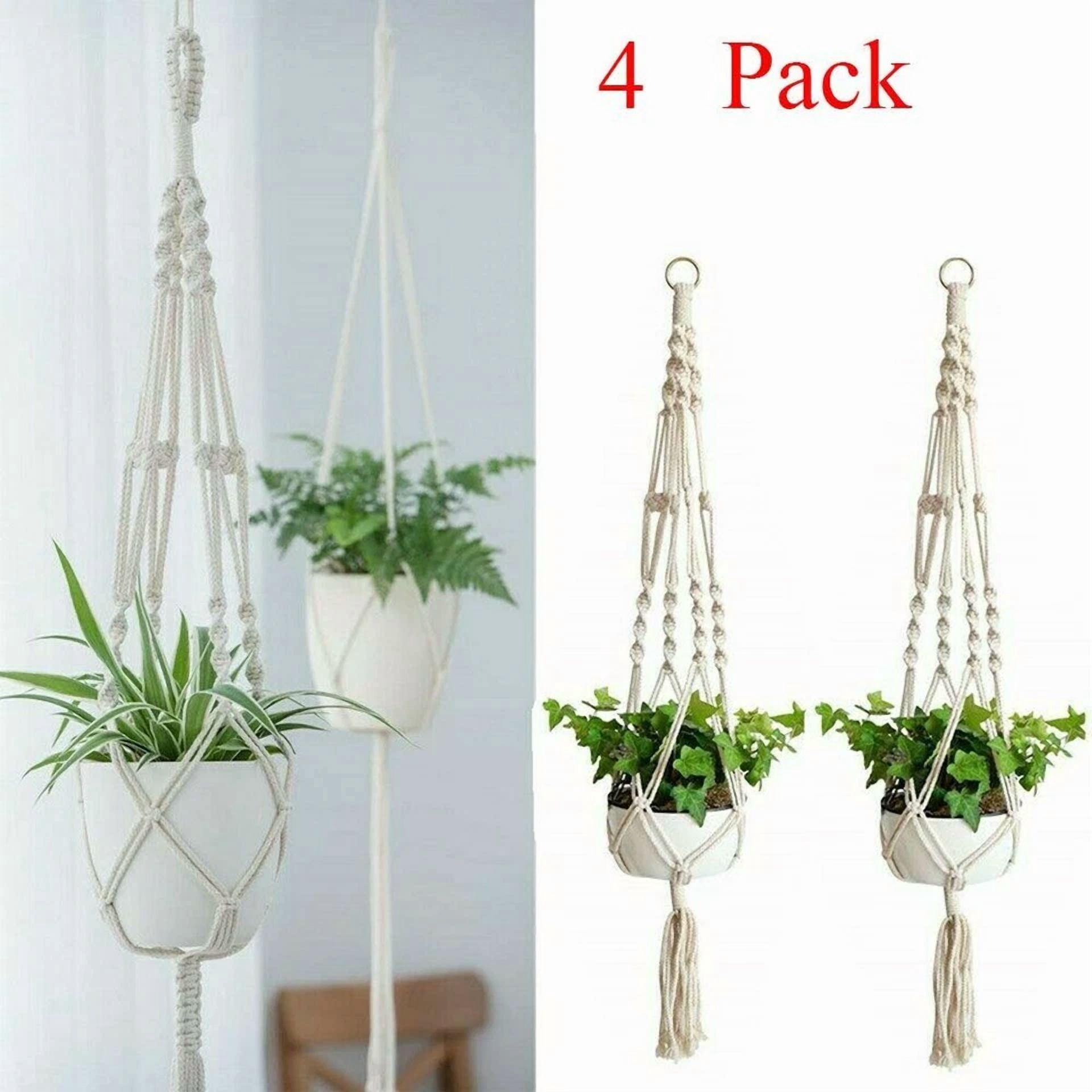 PURELY- 4 Pack Garden Plant Hanger Macrame Hanging Planter Basket Rope Pot Holder Decor