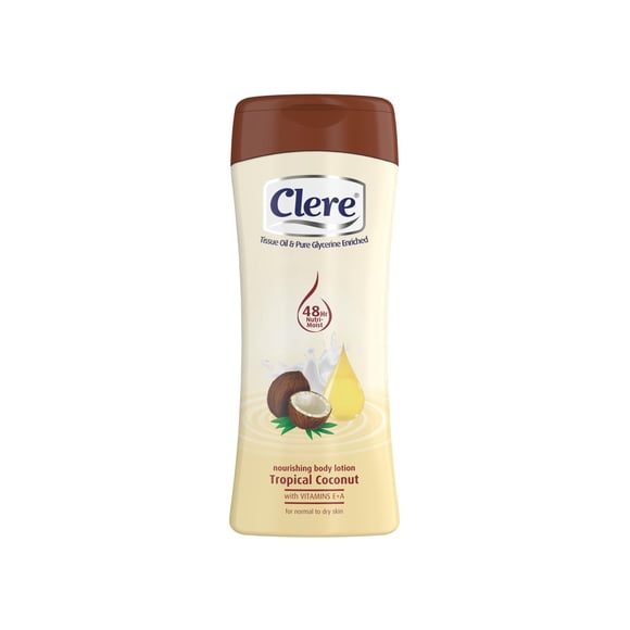 CLERE Loción para manos y cuerpo nutritiva coco tropical con glicerina y vitamina E y A 400 ml (paquete de 1)