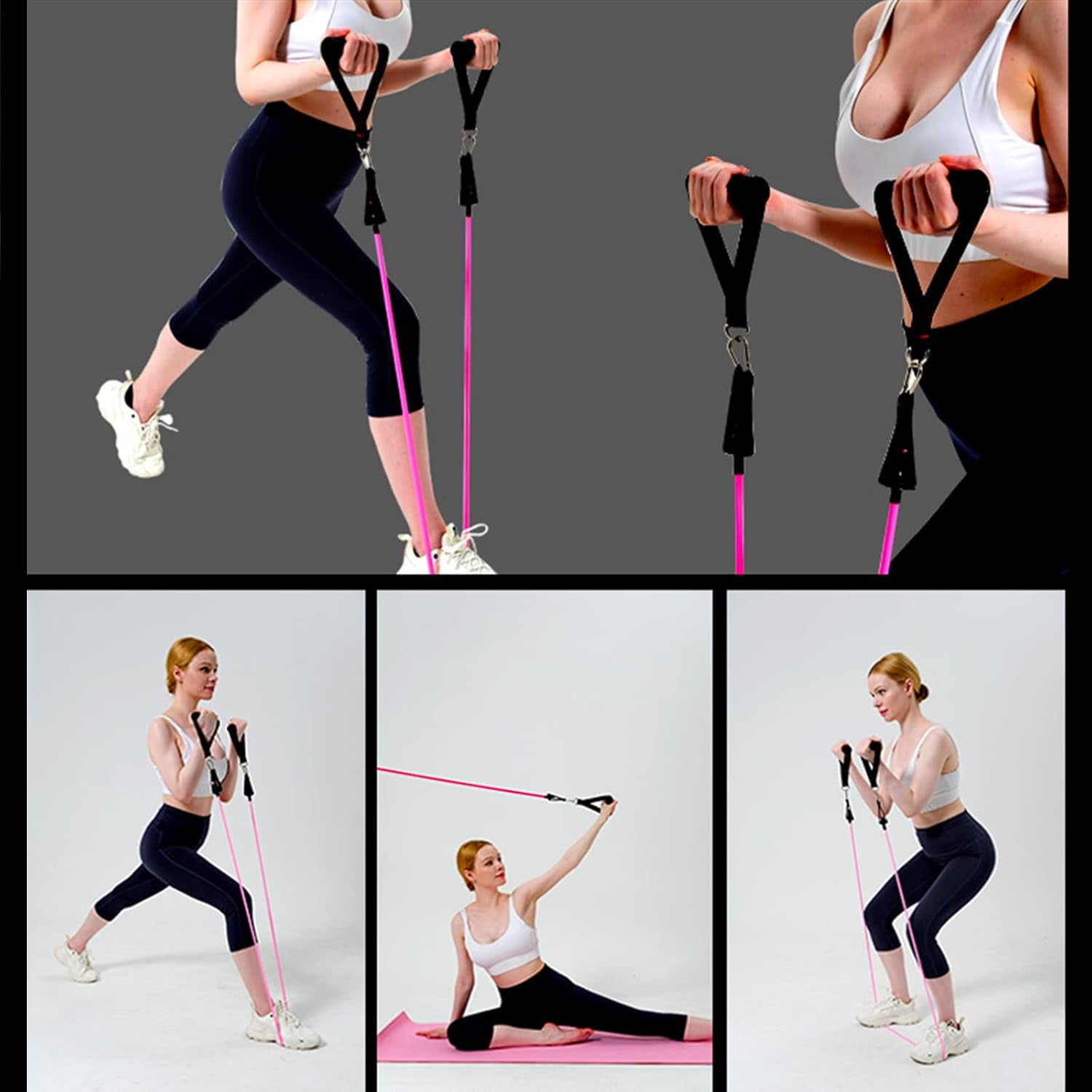 Genreen 180lb Pilates Bar Kit with Resistance Bands Exercise Bands Workout Bands -  Indoor and Outdoor Bands with Door Anchor and Handles for Strength, Slim, Yoga, Home Gym Equipment for Men/Women
