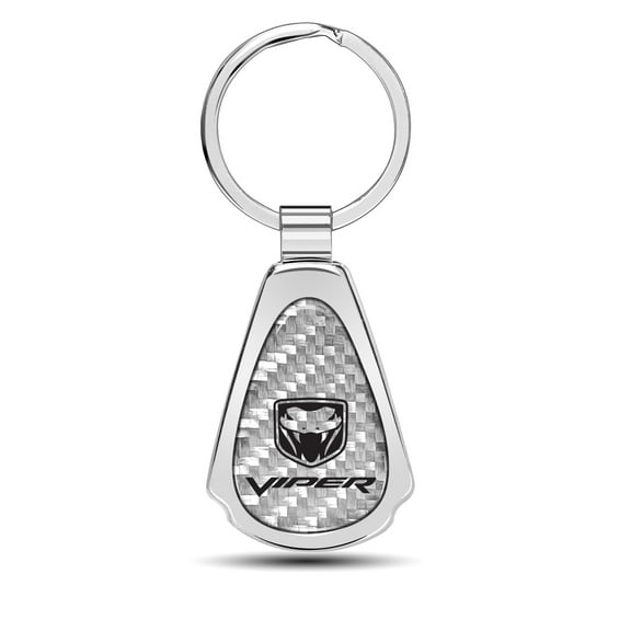 Dodge Viper Real Silver Dome Carbon Fiber Chrome Metal Teardrop Key Chain