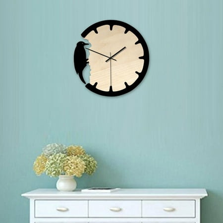 OUNONA Wooden Round Wall Clock Black Quiet Sweep Second Hand Art Clock for Bedroom Kitchen