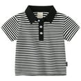 thumbnail image 1 of FAOWME T-Shirt d'Été à Manches Courtes à Rayures pour Garçons et Filles, Col Rond, Noir, 4-5 Ans, 1 of 8