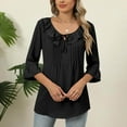 thumbnail image 2 of UAMVSH Women 3/4 Sleeve Tops Trendy Fall Tie Front Shirts Boho Bell Sleeve Dressy Blouses Ladies Vacation Babydoll Clothes(Medium,Black), 2 of 6