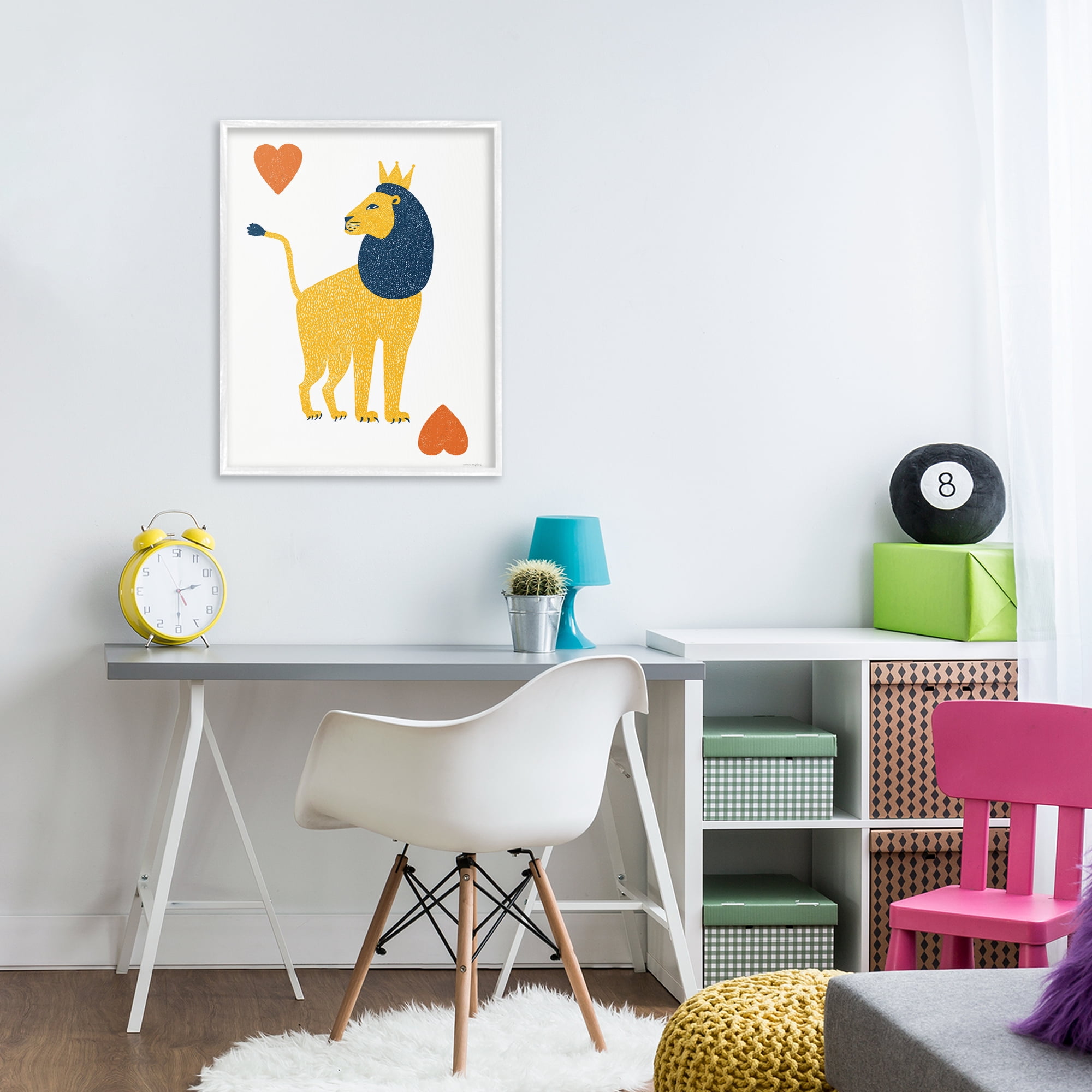 Lion & Hearts Card White Framed Giclee Art, design by Svetlana Aleynikova