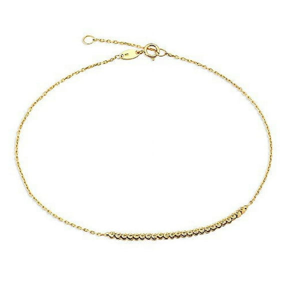 LOVEBLING 10K Yellow Gold .50mm Diamond Cut Rolo Chain with Diamond Cut Moon Anklet Adjustable 9" to 10" (#28)