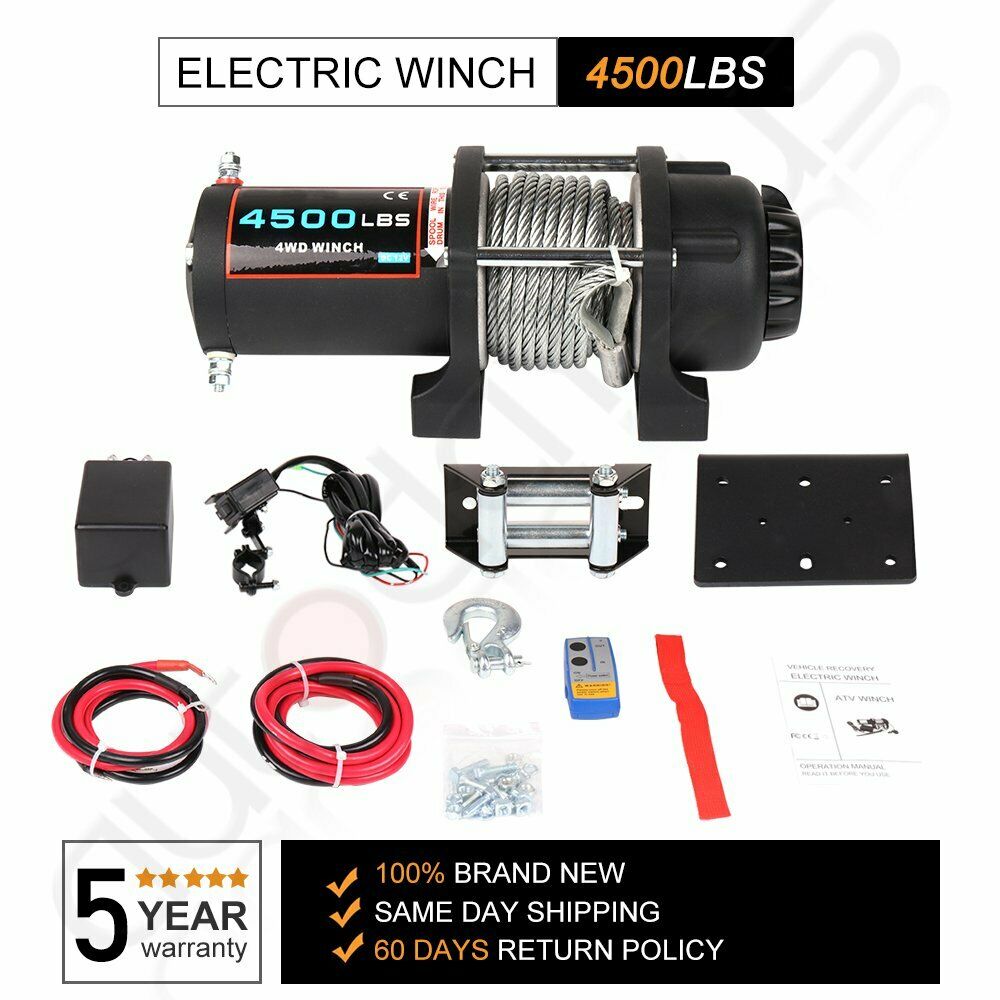 Winch ATV UTV Winch 4500LBS Electric Cable Winch Steel Rope 4WD Off