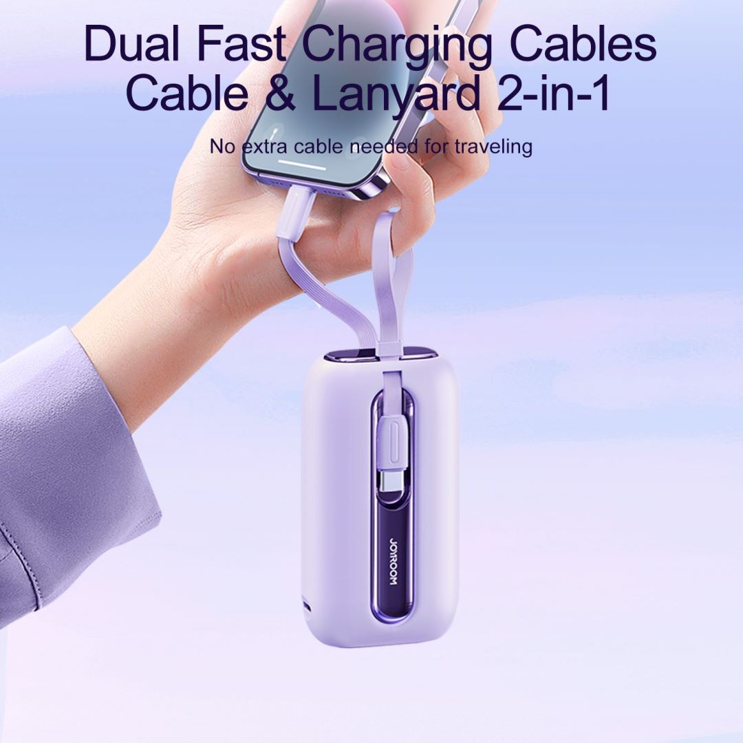 JOYROOM 10000mAh Power Bank with Built-in Cables, 22.5W Fast Charging, Purple photo 7