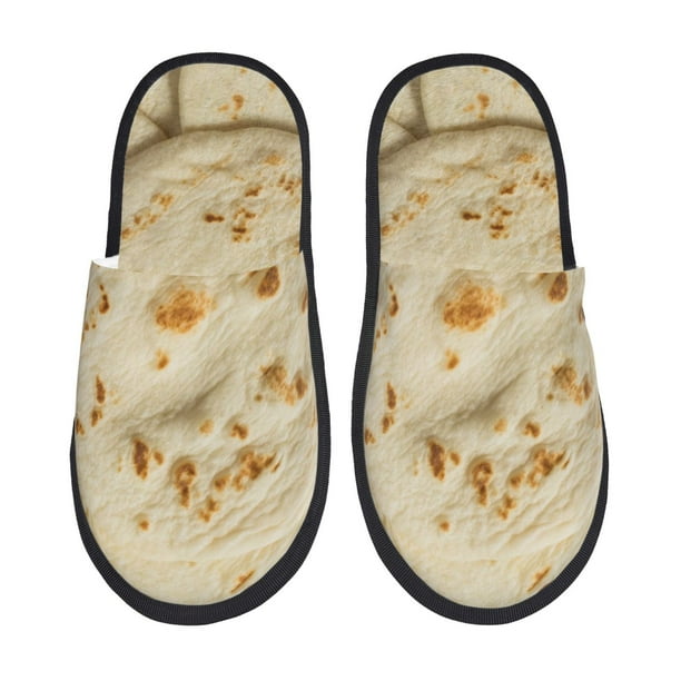 Fotbe Taco Tortillas Pantuflas Peludas para Mujer con Estampado, Zapatillas de Peluche, Zapatos de Invierno para Casa, Uso Interior y Exterior-Medium