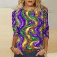 thumbnail image 2 of FAVIPT Bling Mardi Gras Shirts for Women 3/4 Sleeve Mask Graphic Blouse Carnival Themed Tees Party 3D Print Tops Parade Tshirt 2025 Multicolor,S, 2 of 5