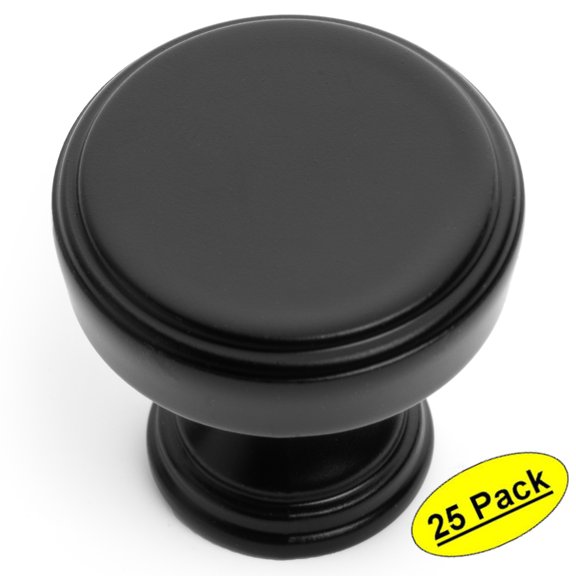 25 Pack - Cosmas 1940FB Flat Black Cabinet Hardware Round Knob - 15/16" Diameter