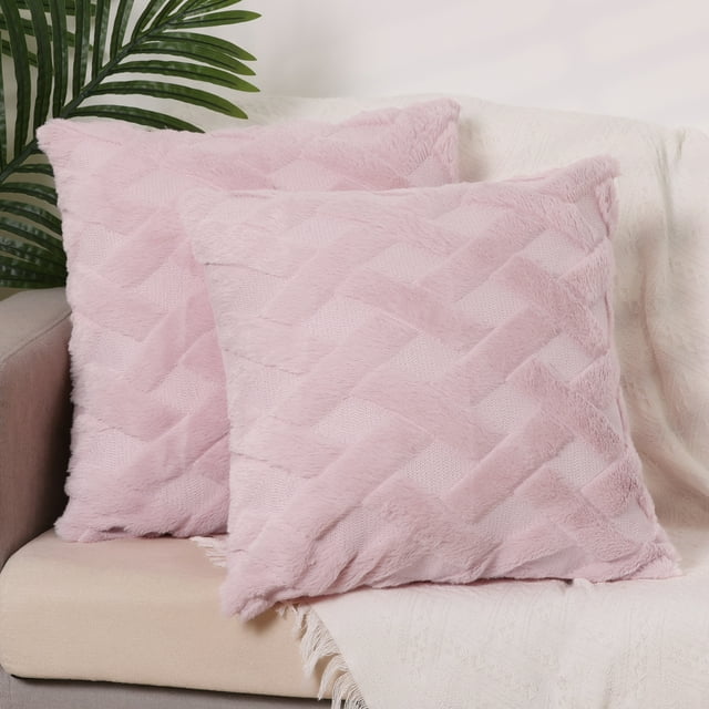 Funda de cojín decorativa de 2 piezas de REGALWOVEN, suave y de felpa, para dormitorio y sala de estar, color rosa brillante, 18" x 18"